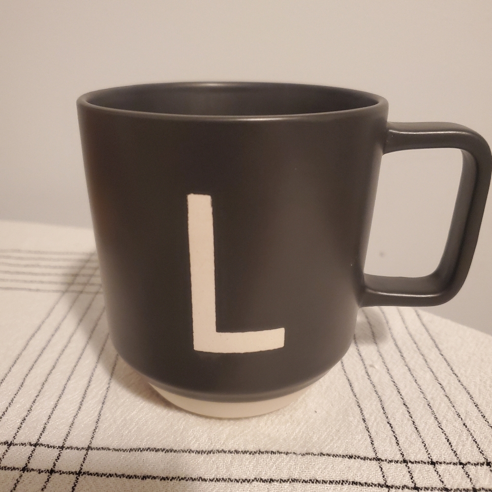 Monogram Initial Letter L Beige On Black Ceramic Stoneware Coffee Mug